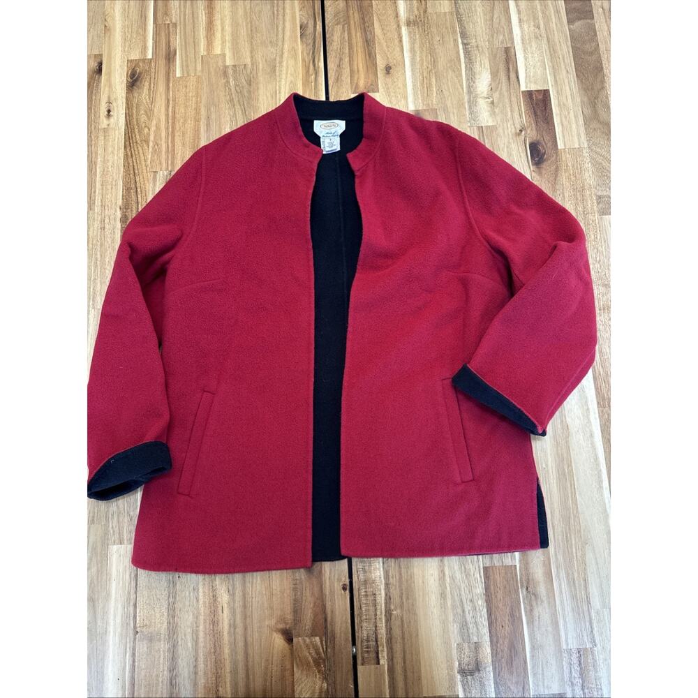 Talbots Jacket Wool Cashmere Wool Blend Red Open Jacket Size 8 Pockets